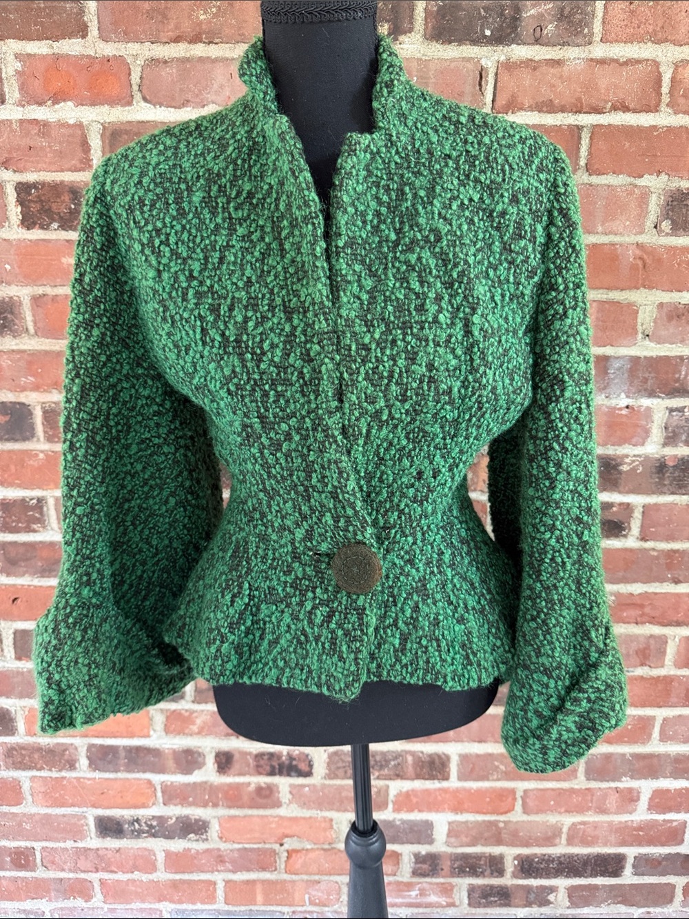 Showstopper! Vintage Green Boucle Peplum Jacket Hourglass Statement Coat